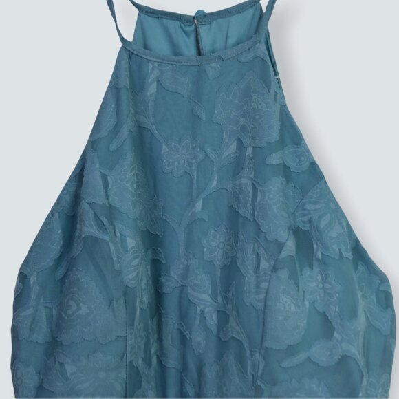 Teeze Me Dress 11/12 Womens Halter Sleeveless Ruffle Layer Floral Print Blue - Picture 3 of 11